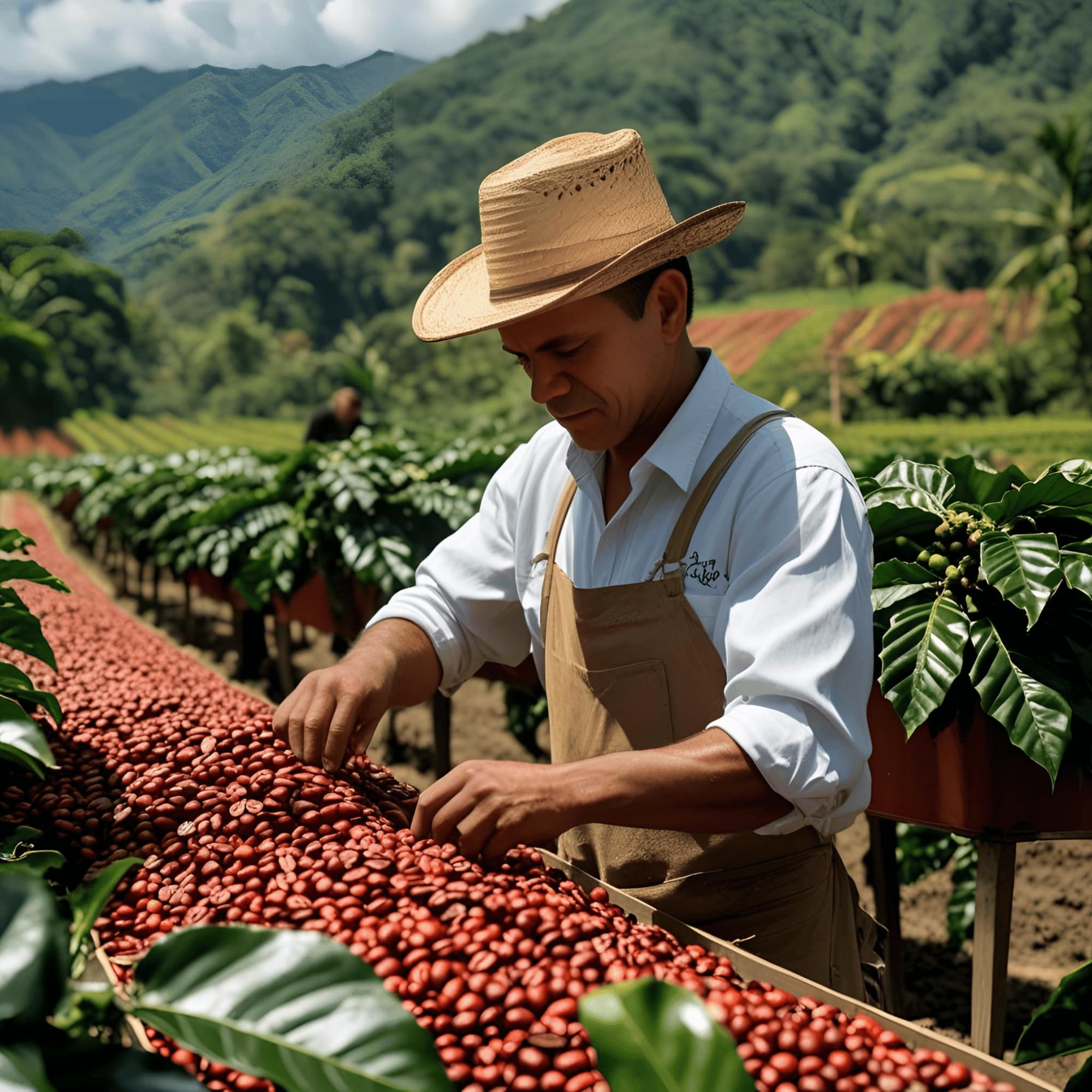 Coffee farmer sorting beans in Honduras