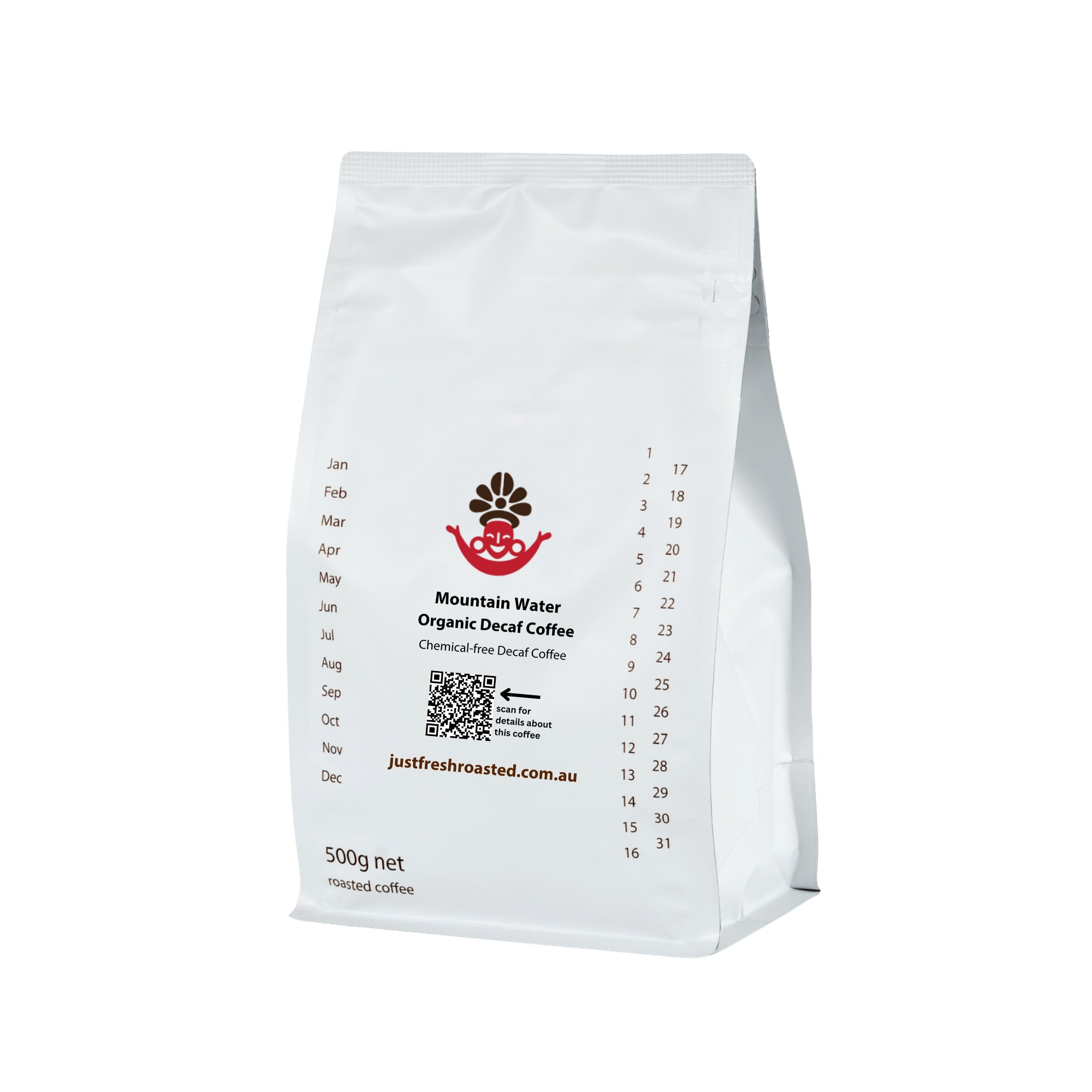 500g pack of fresh roasted Mountain Water Organic Decaf coffee
