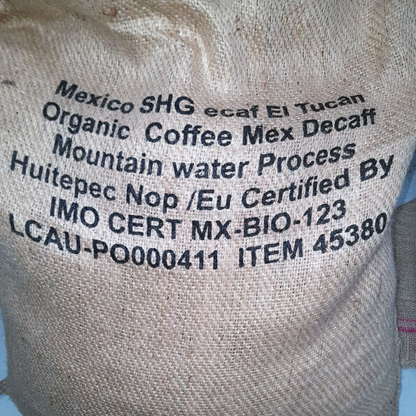 Bag of certified 100% Organic premium quality arabica Mexican Decaf 