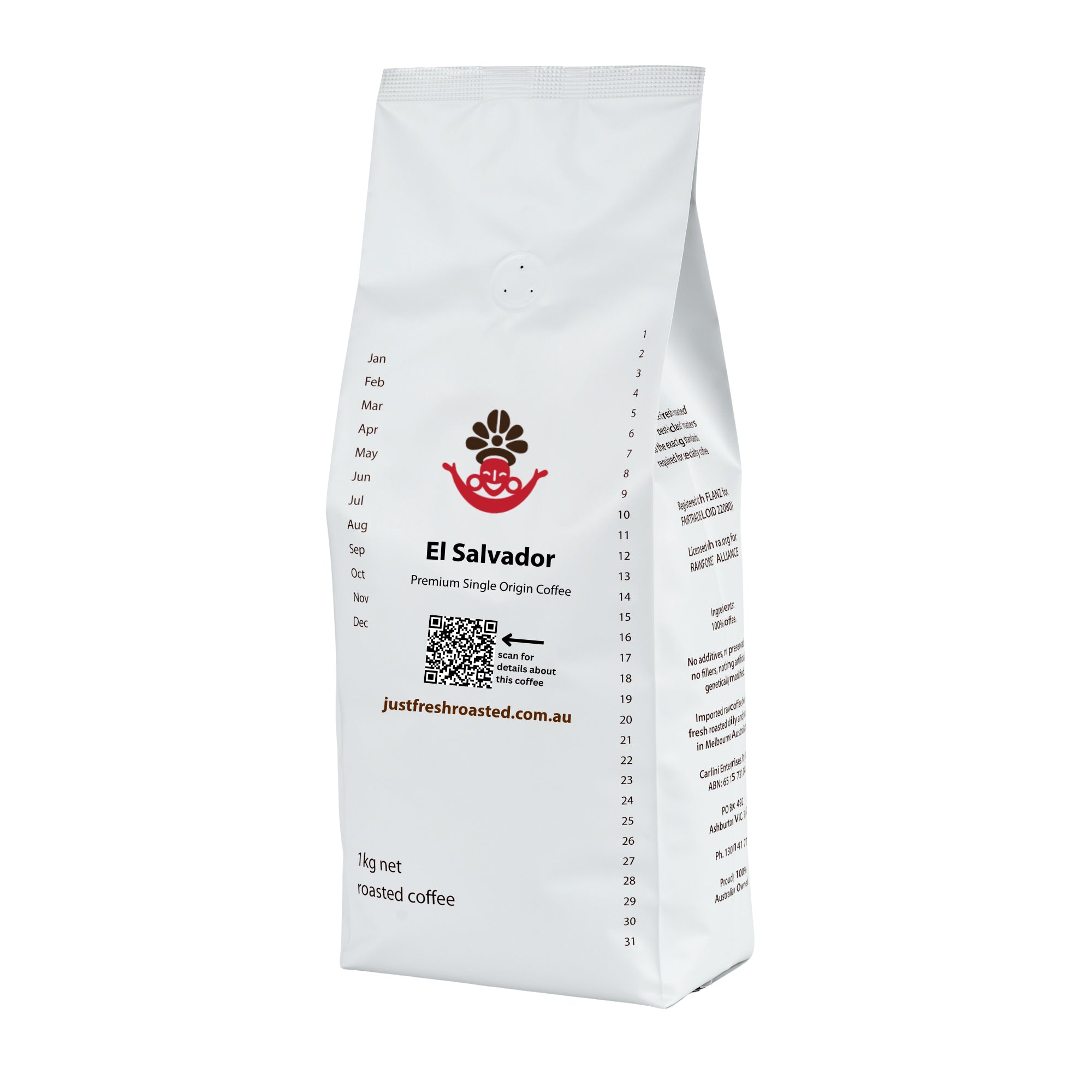1kg pack of fresh roasted single origin coffee beans from El Salvador