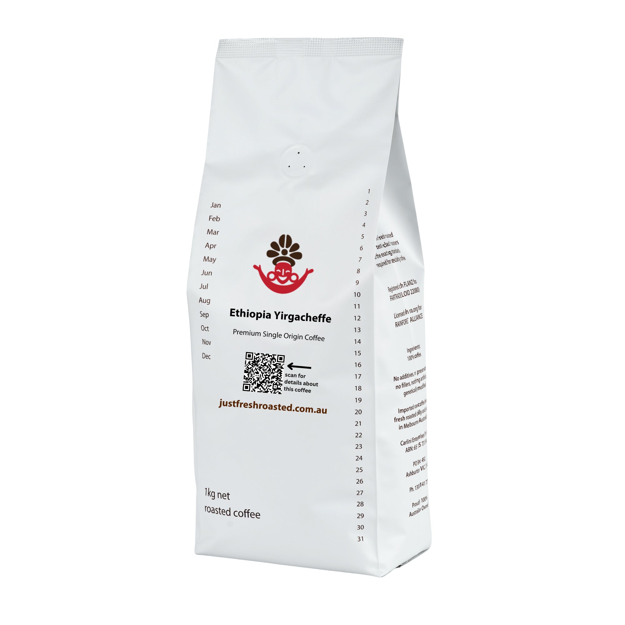 1kg bag of single origin Ethiopia Yirgacheffe fresh roasted coffee