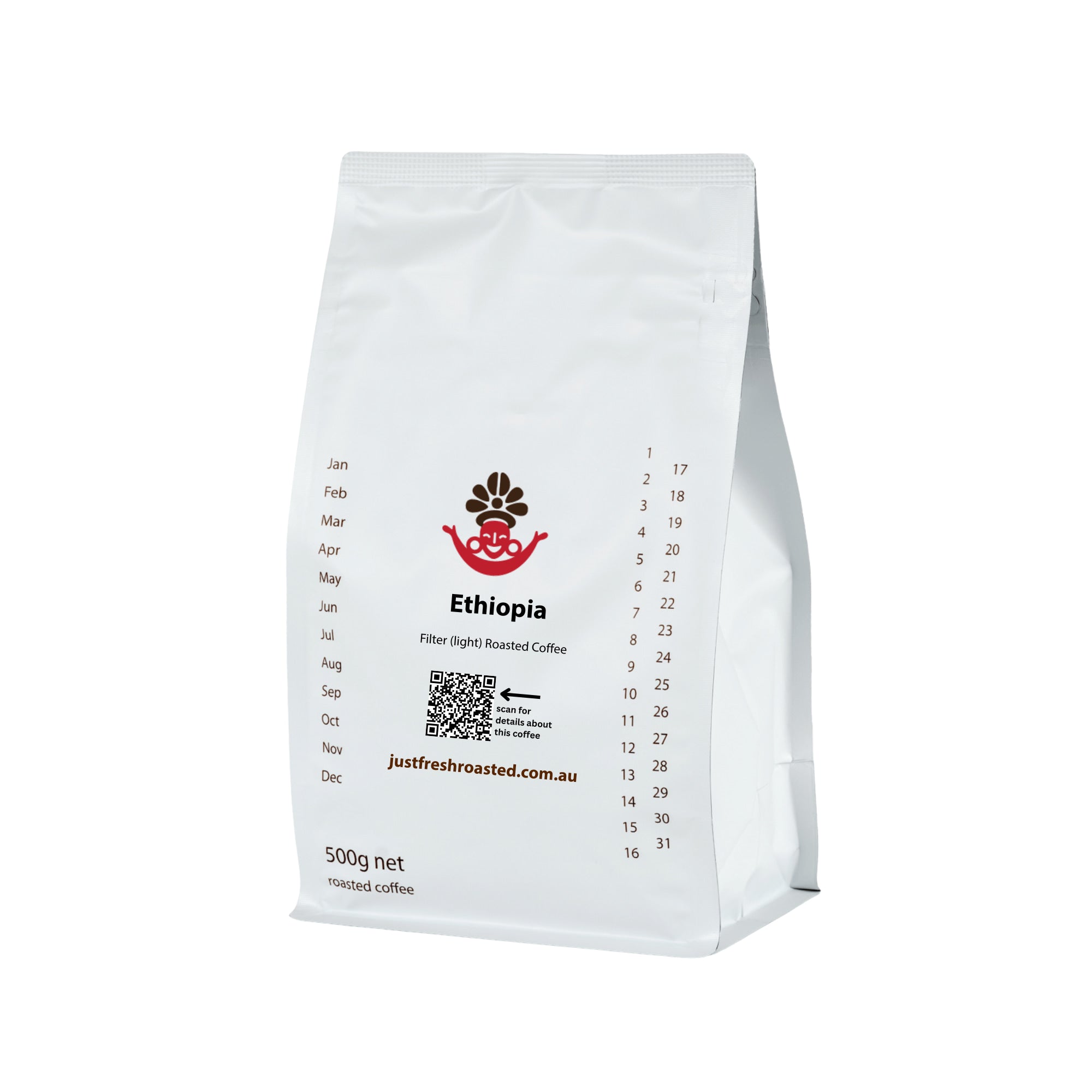 JustFreshRoasted Ethiopia Filter Roast 500g pack