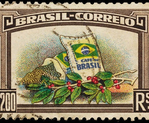 Vintage stamp from Brazil with coffee images