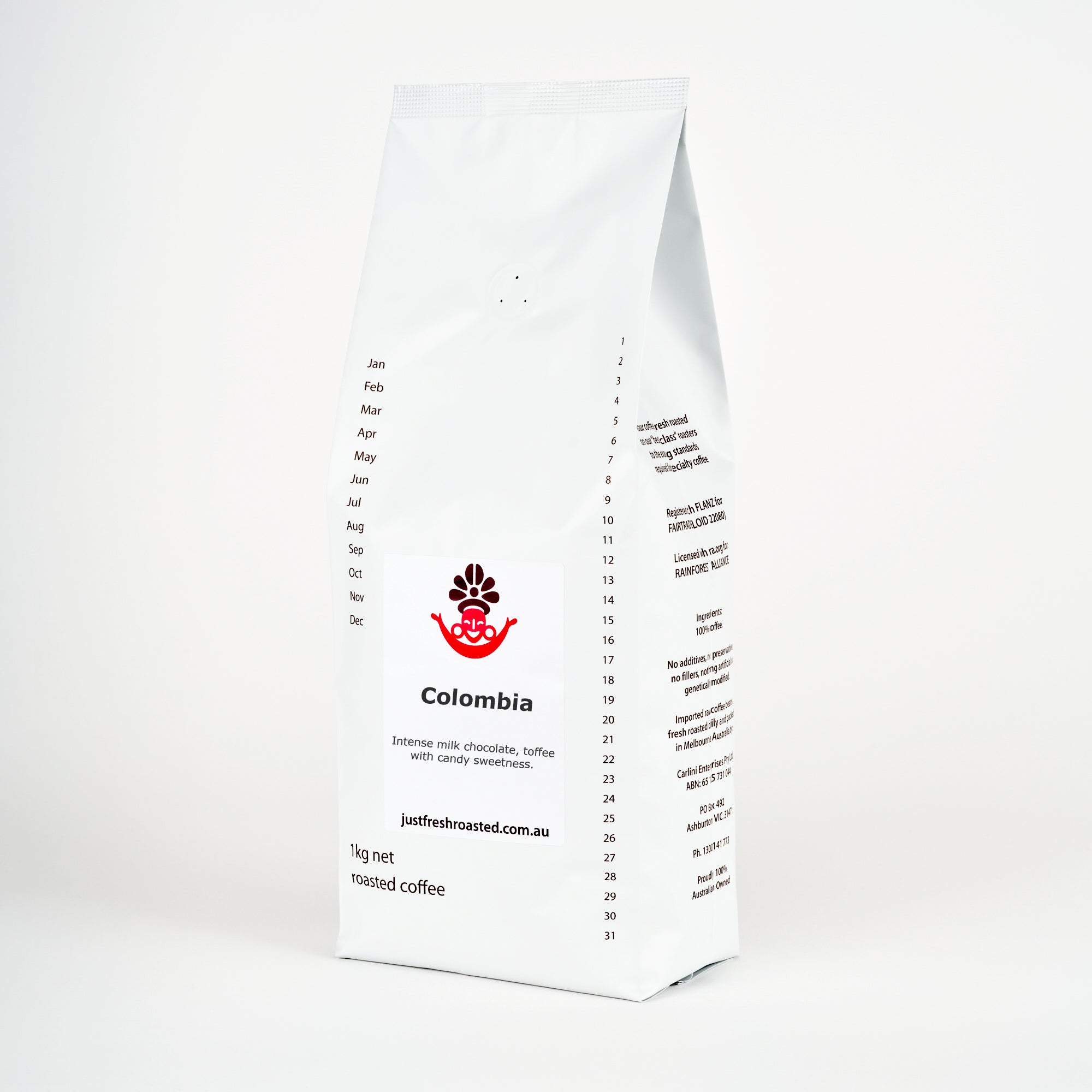 1kg bag of quality single origin Colombia roasted coffee