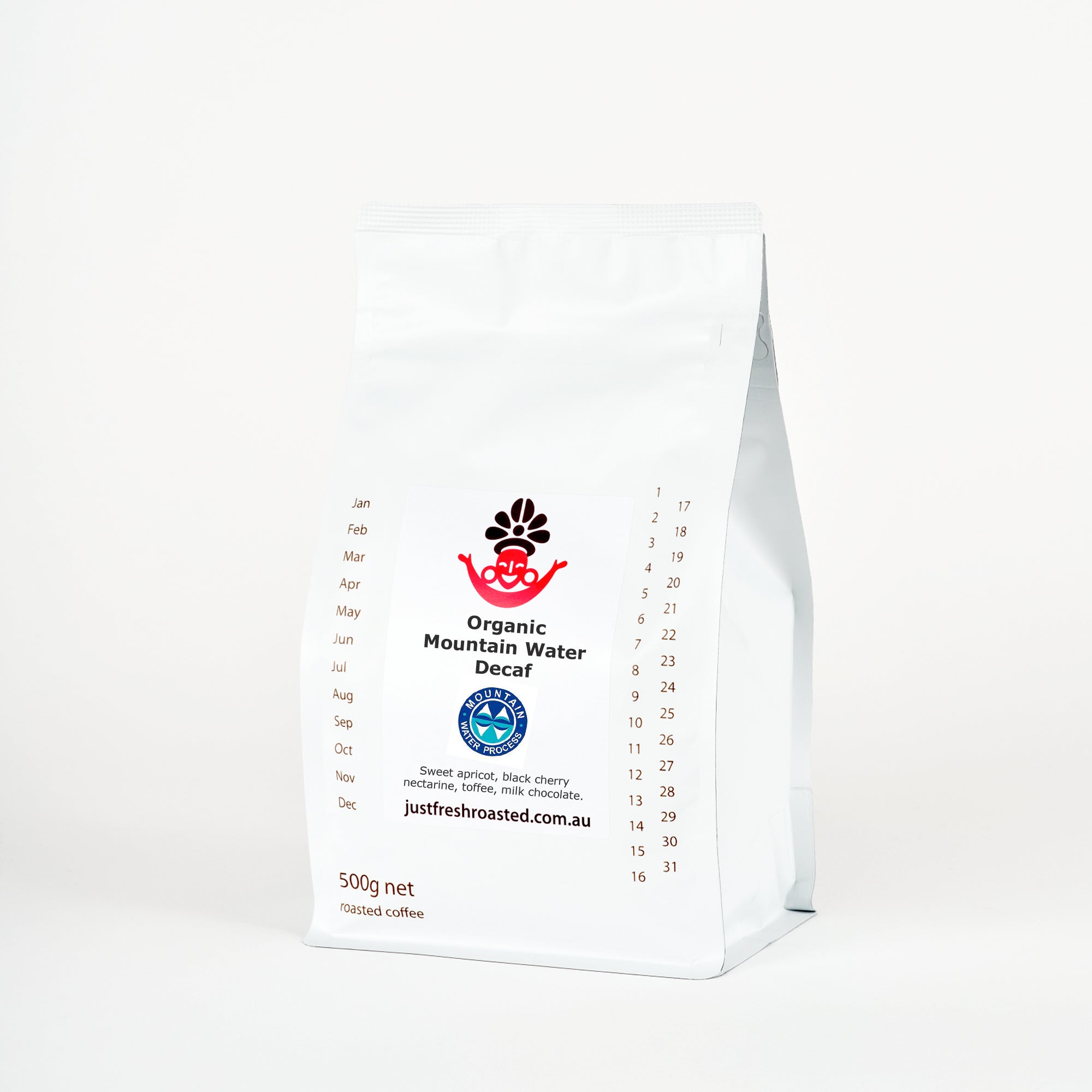 500g pack of fresh roasted Mountain Water Organic Decaf coffee
